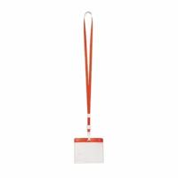 Badgehouders/naamkaarthouders - 40x - met rood keycord/lanyard - plastic - beurs/feest