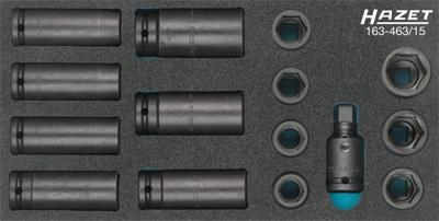 HAZET Krachtdopsleutelset 163-463/15 · 1/2 inch (12,5 mm) vierkant hol · Buiten-zeskant-tractieprofiel · 15-delig · 17 - 27