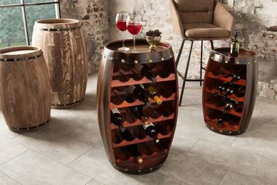 Massief wijnrek BODEGA 80cm koffiebruin grenen vat bartafel voor 23 flessen - 38961