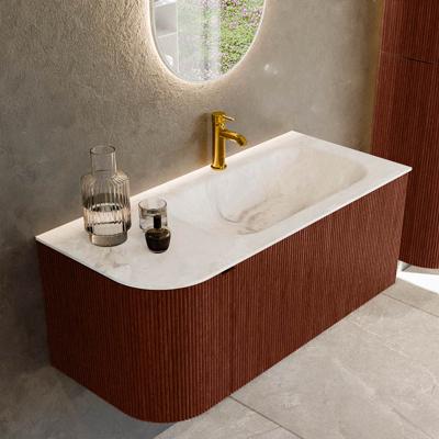 Badmeubel Mondiaz Kurve-Dlux | 105 cm cm | Meubelkleur Ruby | Wastafelkleur Frappe | Solid surface | Wasbak rechter zijde spoelbak | 1 kraangat