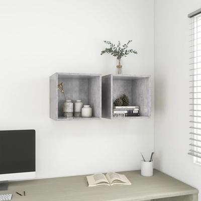 Wandkasten 2 st 37x37x37 cm bewerkt hout betongrijs