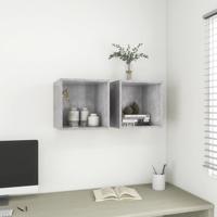 Wandkasten 2 st 37x37x37 cm bewerkt hout betongrijs