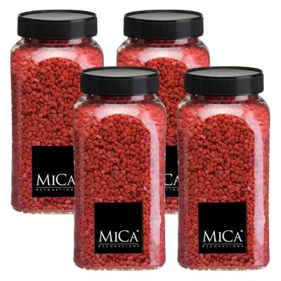 Mica Decorations decoratie stenen/granulaat - 4x - 650ml - rood - hobby steentjes