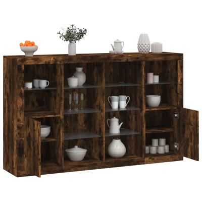 Dressoirs met LED-verlichting 3 st bewerkt hout gerookt eiken
