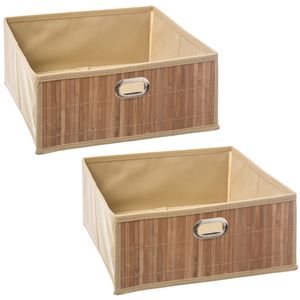 3x stuks opbergmand/kastmand 13 liter beige linnen/bamboe 31 x 15 x 31 cm