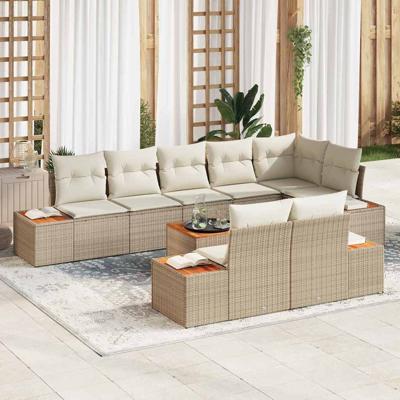 9-delige Tuinbankenset met kussens poly rattan acacia beige