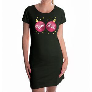Fout  kerst jurkje met fuchsia-roze kerstballen zwart voor dames - Kerst kleding / outfit XL  -