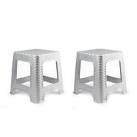Plasicforte opstapje/krukje - Set van 3x stuks - zilver - rotan kunststof - 32 x 32 x 30 cm - Keuken