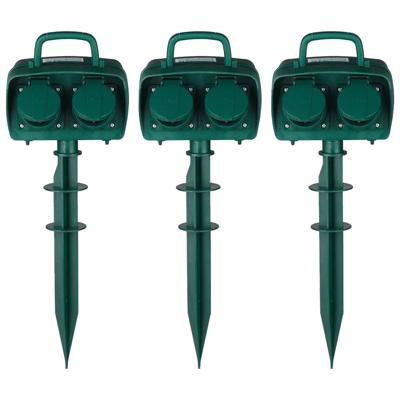 Set van 3 buitenstopcontacten - 4 stopcontacten - IP44 waterdicht - 3 meter kabel - Tuincontactdoos - Stekkerdoos - Groen