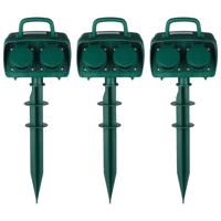 Set van 3 buitenstopcontacten - 4 stopcontacten - IP44 waterdicht - 3 meter kabel - Tuincontactdoos - Stekkerdoos - Groen