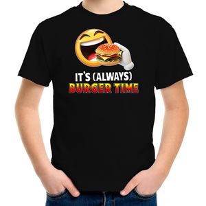 Funny emoticon t-shirt its always burger time zwart voor kids