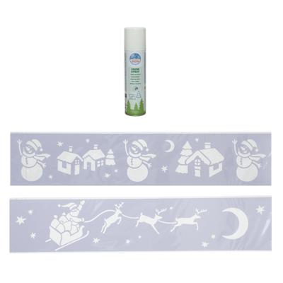 Kerst sfeer raamsjablonen met ECO spuitsneeuw - 9x stuks - 24 x 60 cm - raamdecoratie