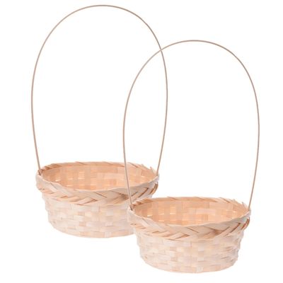 4x stuks gevlochten mandjes/paasmandjes bamboe rond met hengsel 38 cm