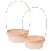 4x stuks gevlochten mandjes/paasmandjes bamboe rond met hengsel 38 cm