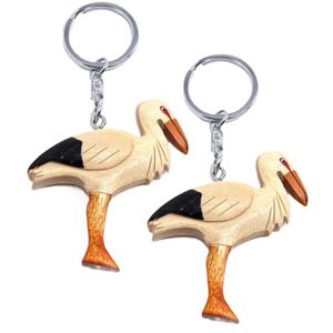 Houten ooievaar sleutelhangers 6 cm van hout - 2x - Geboorte feest attenties - vogels - dieren