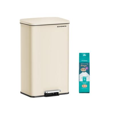 Stalen afvalbak met deksel, zandbeige