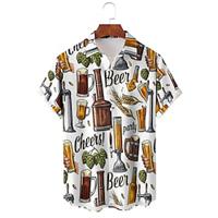 Tekst / nummer Oktoberfest bier Wijnglas Casual Toevlucht Voor heren Bedrukte overhemden Korte Mouw Casual / Dagelijks Weekend Lente zomer Overhemdkraag Opdrukken Dun Beige Teryleen Lightinthebox - thumbnail