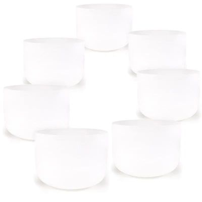 Kristallen klankschalen Wit Chakra Set 7 432 Hz + tas - 25-30 - Kristal - Wit - S