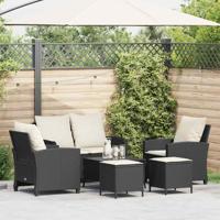 6-delige Loungeset met kussens poly rattan zwart