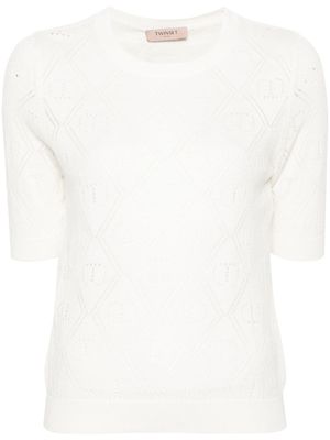 TWINSET haut en maille ajourée à plaque logo - Blanc