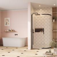 Crosswater Asura Kwartronde Douchedeur - 8mm - 120x80cm - met zijwand - hendel gecanneleerd - mat zwart SW1208426/SW1176961