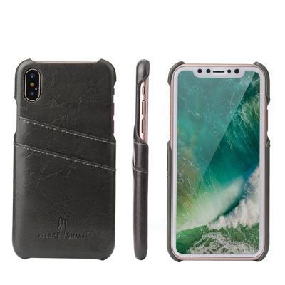 Fierre Shann Retro olie Wax textuur PU lederen Case voor iPhone X / XS met de kaart Slots(Black)