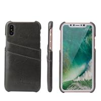 Fierre Shann Retro olie Wax textuur PU lederen Case voor iPhone X / XS met de kaart Slots(Black)