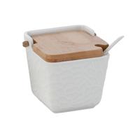 Suikerpot Home ESPRIT Wit Natuurlijk Bamboe Porselein 10,5 x 9 x 9 cm