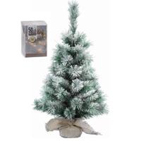 Kunst kerstboom - besneeuwd - H60 cm - met kerstverlichting - warm wit - kunstboom - jute zak - thumbnail