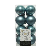 Decoris kleine kerstballen - 16x st - ijsblauw - 4 cm - kunststof - onbreekbare kerstballen