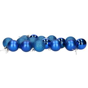 Gerimport Kerstballen - 16x - blauw - kunststof - D5 cm