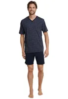 Heren shortama - Ebony Blue - Ruit - Katoenen zomer pyjama korte broek korte mouw