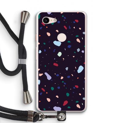 Dark Rounded Terrazzo: Pixel 3 XL Transparant Hoesje met koord