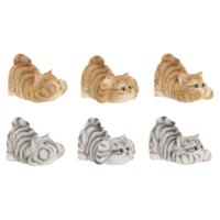 Decoratieve figuren Home ESPRIT Grijs Oranje Katten 5 x 9 x 6 cm (6 Stuks)