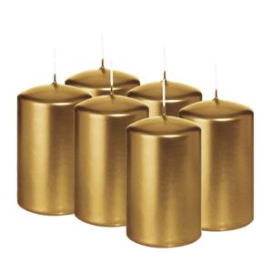 Cilinderkaars/stompkaars - 6x - metallic goud - 6 x 8 cm - 29 branduren