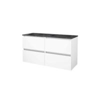 Basic-Line Start 46 Badkamermeubelset - 120 x 46 cm - Greeploos - 4 Lades - Hardstenen Wastafel - Zonder Kraangat - Ice White