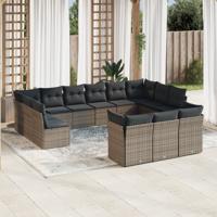13-delige Loungeset met kussens poly rattan grijs