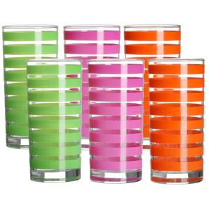 Drinkglazen Colorama - 6x - roze/groen/oranje - glas - 280 ml - gekleurd mix