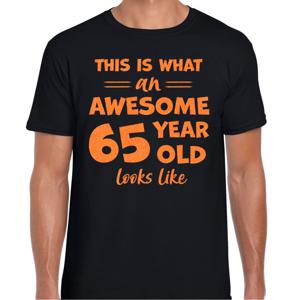 Cadeau T-shirt voor heren - leeftijd 65 jaar - awesome - zwart - glitter oranje - Verjaardagsfeest