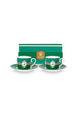 Pip Studio Set/2 Kop & Schotel Love Birds Medallion Emerald-Groen