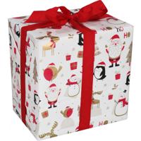 Cadeaupapier Kerst 50cm dessin wit Pinguin - Kerstman