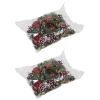 Kerststukje decoratie - 12x st - rood - op stekers - 12 cm - kerstversiering