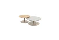 Sara set van 2 salontafels centrale poot latte, 65 en 80 cm dia. printed keramiek / teak top Taste - Taste