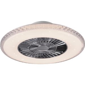 LED Plafondlamp met Ventilator - Plafondventilator - Trion Haron - 40W - Afstandsbediening - Aanpasbare Kleur - Dimbaar - Rond - Mat Chroom - Kunststof
