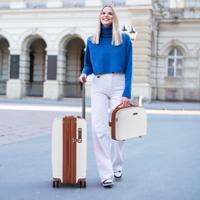 2-delig Bagageset Inclusief 20" Handbagagekoffer & 14" Cosmetica Koffer PP Harde Schaal Bagage Wit