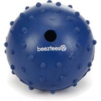 Rubber bal massief met bel hondenspeeltje blauw 7 cm - thumbnail