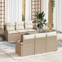 Tuinbankenset met opslag 7 pcs Beige en Crème poly rattan