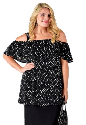 Yoek Singlet off shoulder DOTS | Zwart | Maat XL