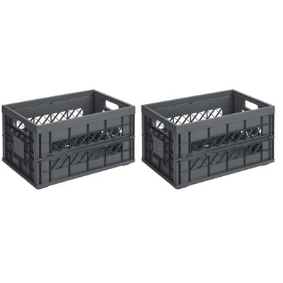 Krat - 2x - inklapbaar - antraciet - 45 liter - vouwkrat - boodschappenkrat - opbergkrat - klapkrat