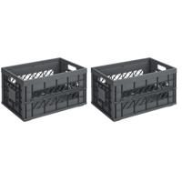 Krat - 2x - inklapbaar - antraciet - 45 liter - vouwkrat - boodschappenkrat - opbergkrat - klapkrat
